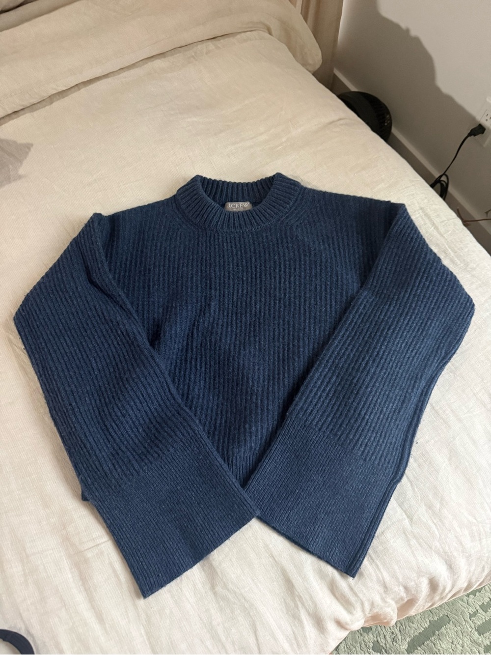 🍁 J. Crew Navy Ribbed 💯 Cashmere Crewneck Sweater Size Small 🍁